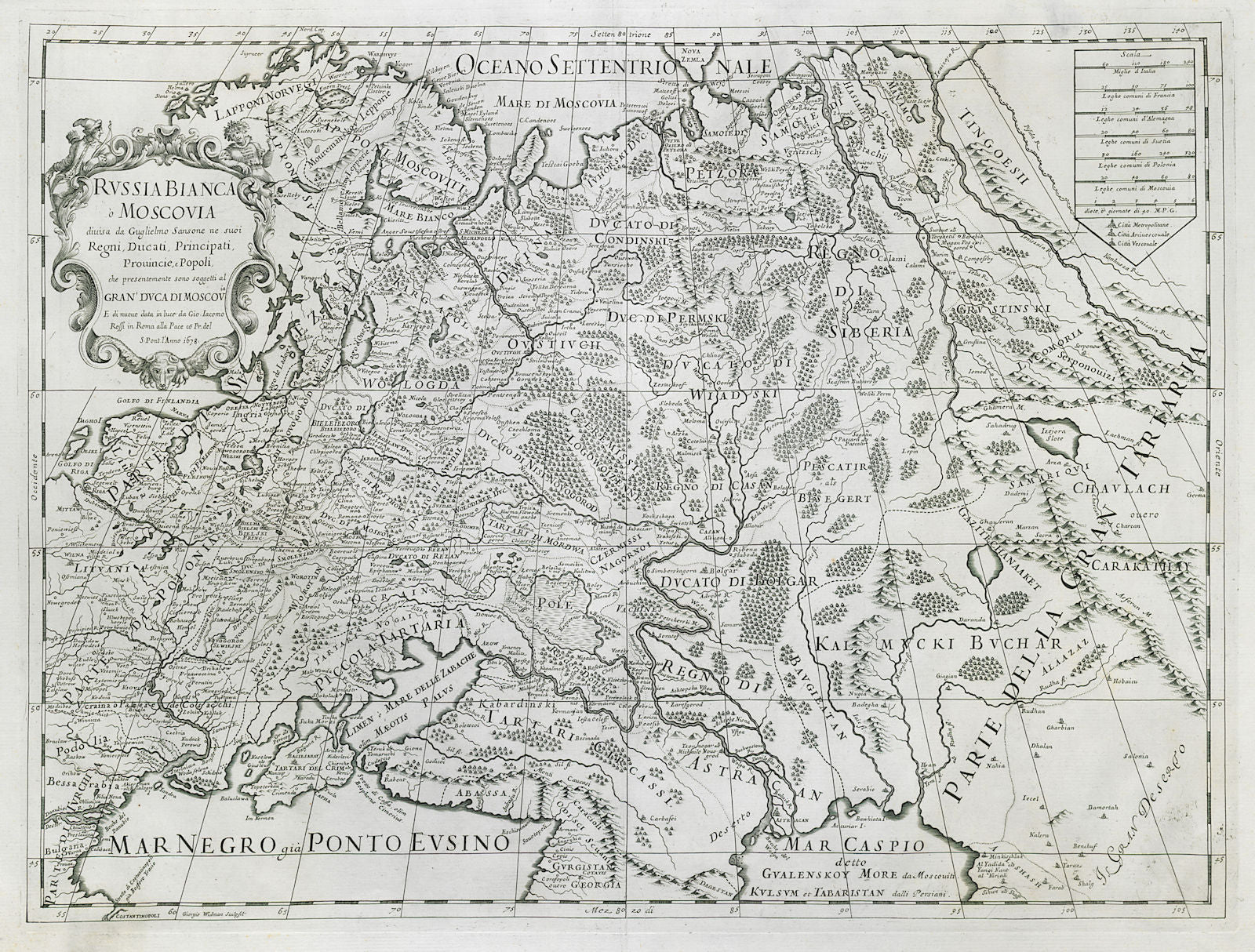 Russia Bianca o Moscovia. White Russia. Muscovy. Belarus Ukraine. ROSSI 1678 map